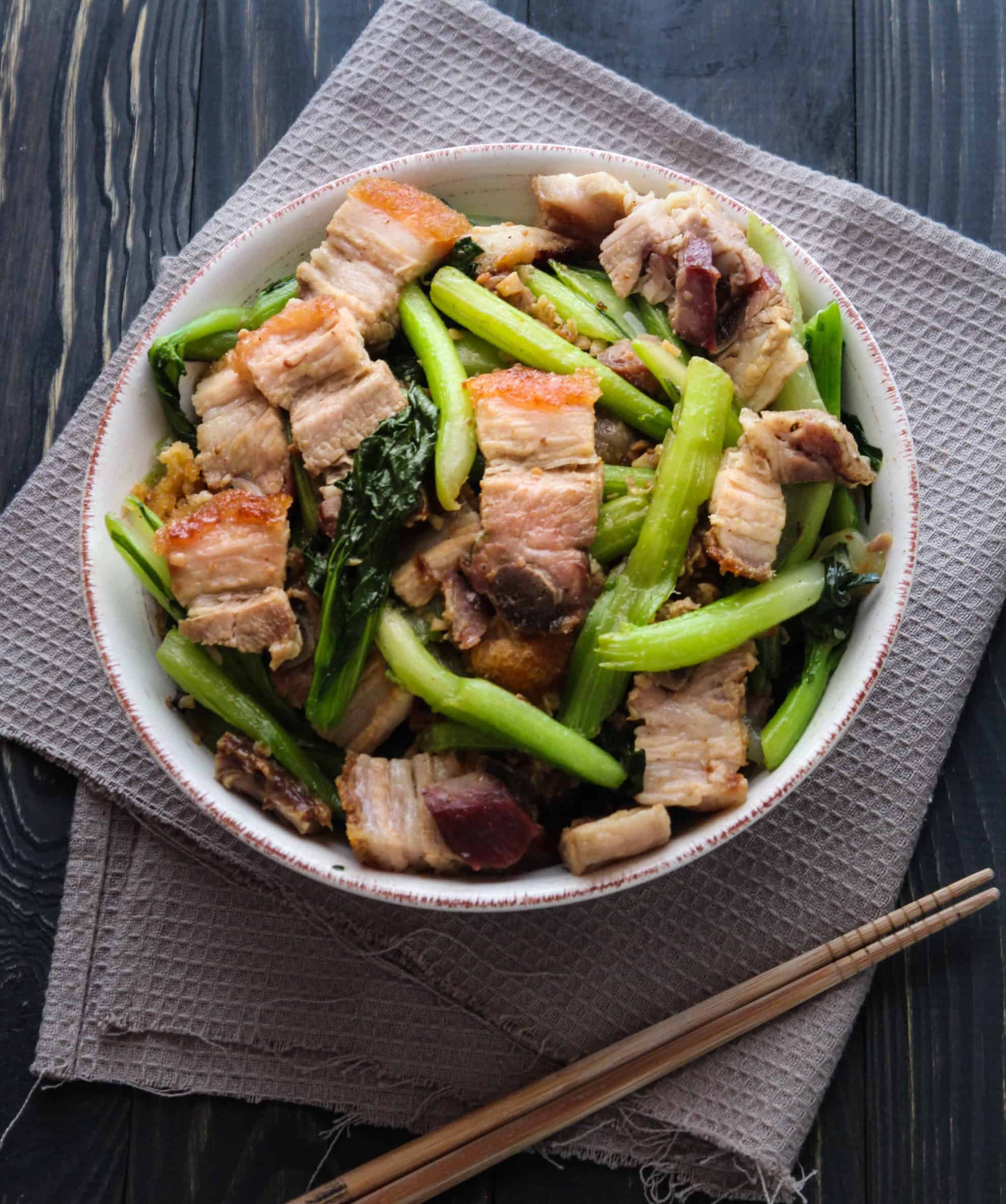 Crispy Pork Belly Stir Fried With Asian Greens Wok And Kin