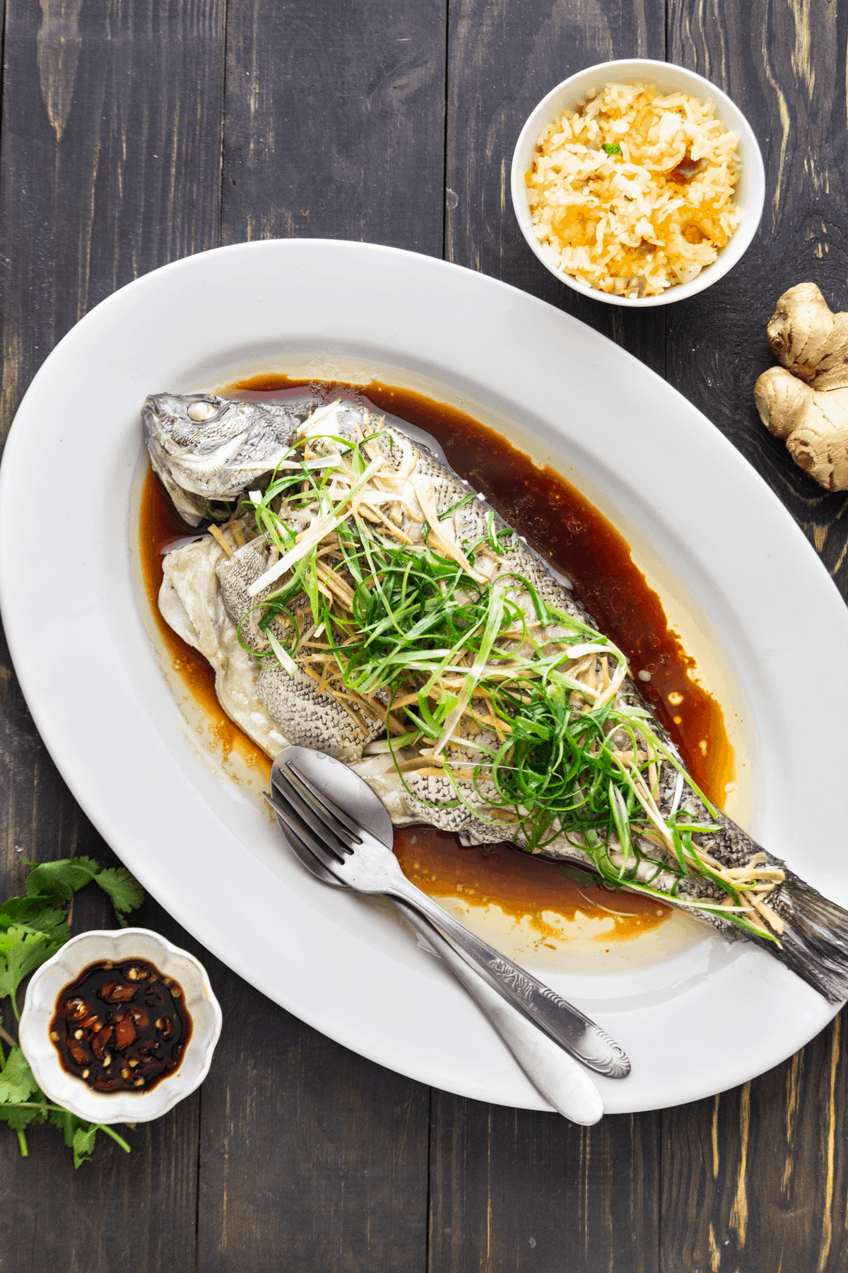 Chinese Steamed Fish with Ginger Shallot Sauce