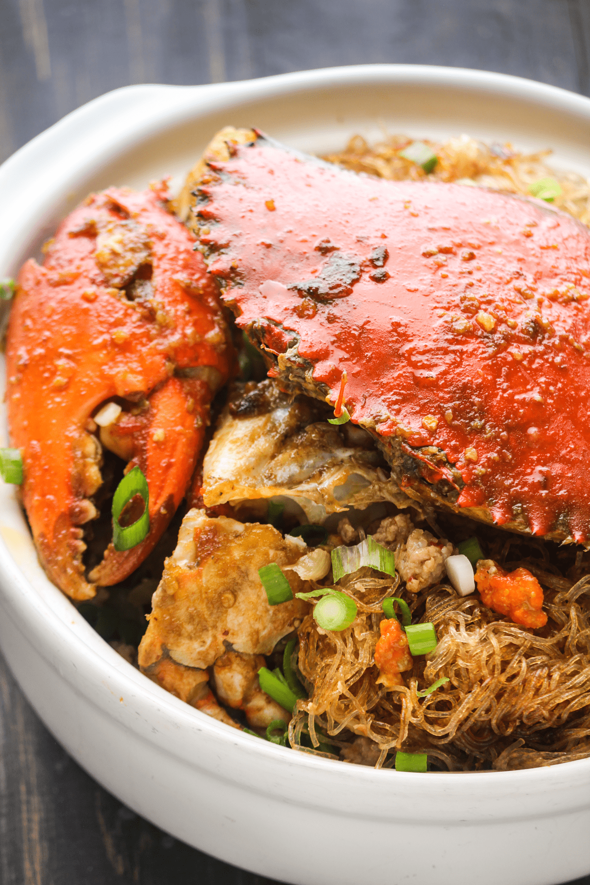 XO Claypot Crab with Vermicelli (金沙粉絲蟹煲) - Wok and Kin